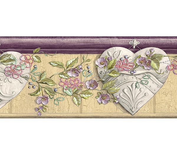 Wallpaper Ceiling Tin Hearts Purple Border Rustic Country