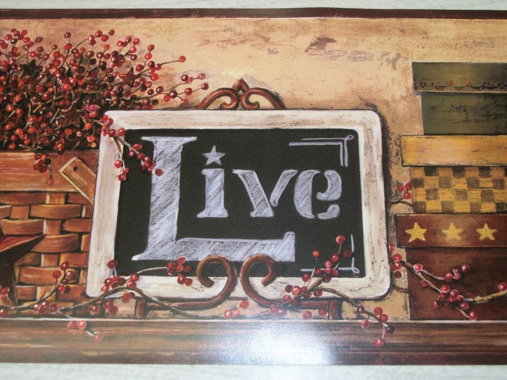 New York Live Laugh Love Stars Berries Chalkboard Wallpaper Border