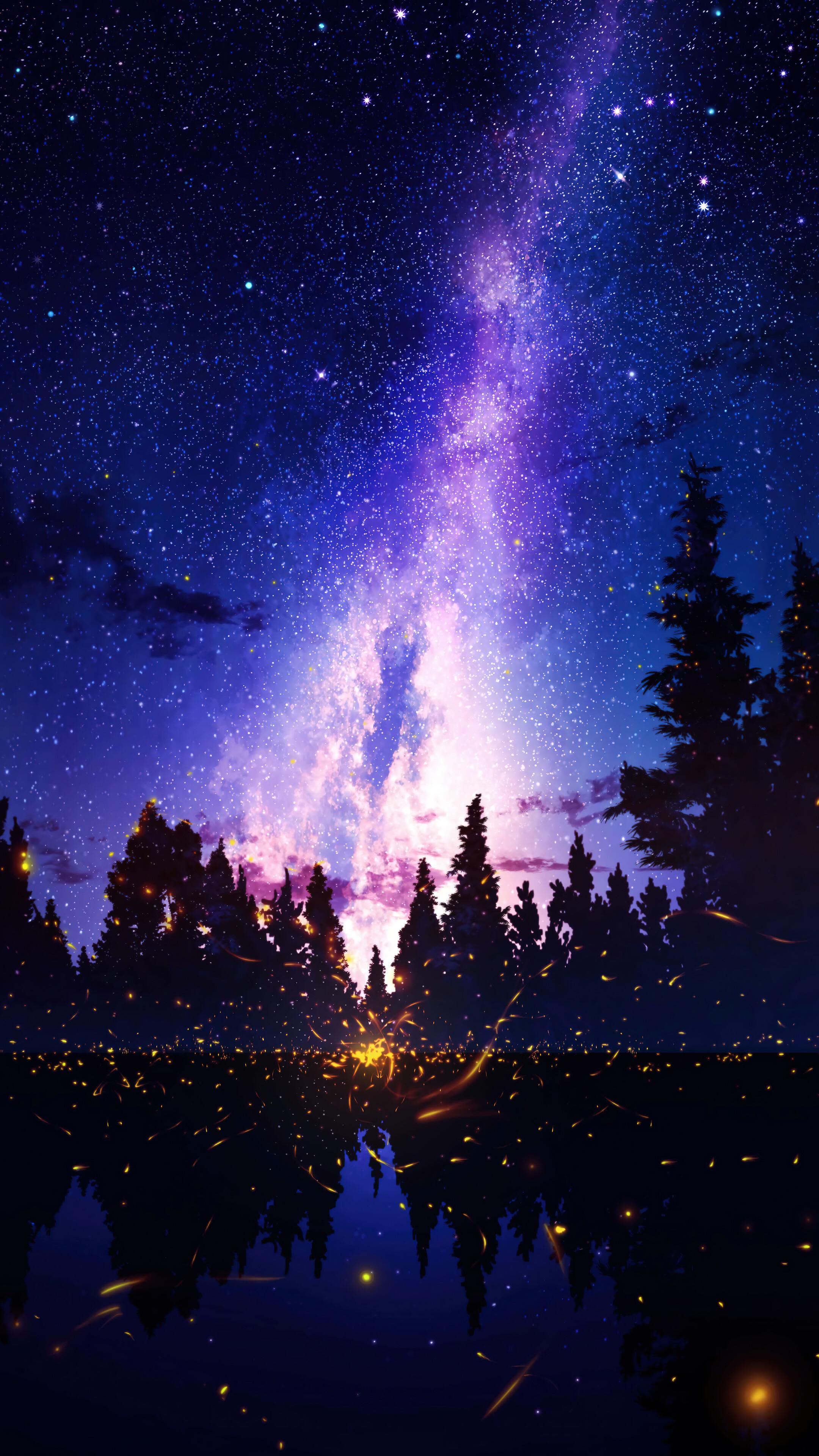 Starry Sky Night Forest Scenery 4K Wallpaper iPhone HD Phone 6360f