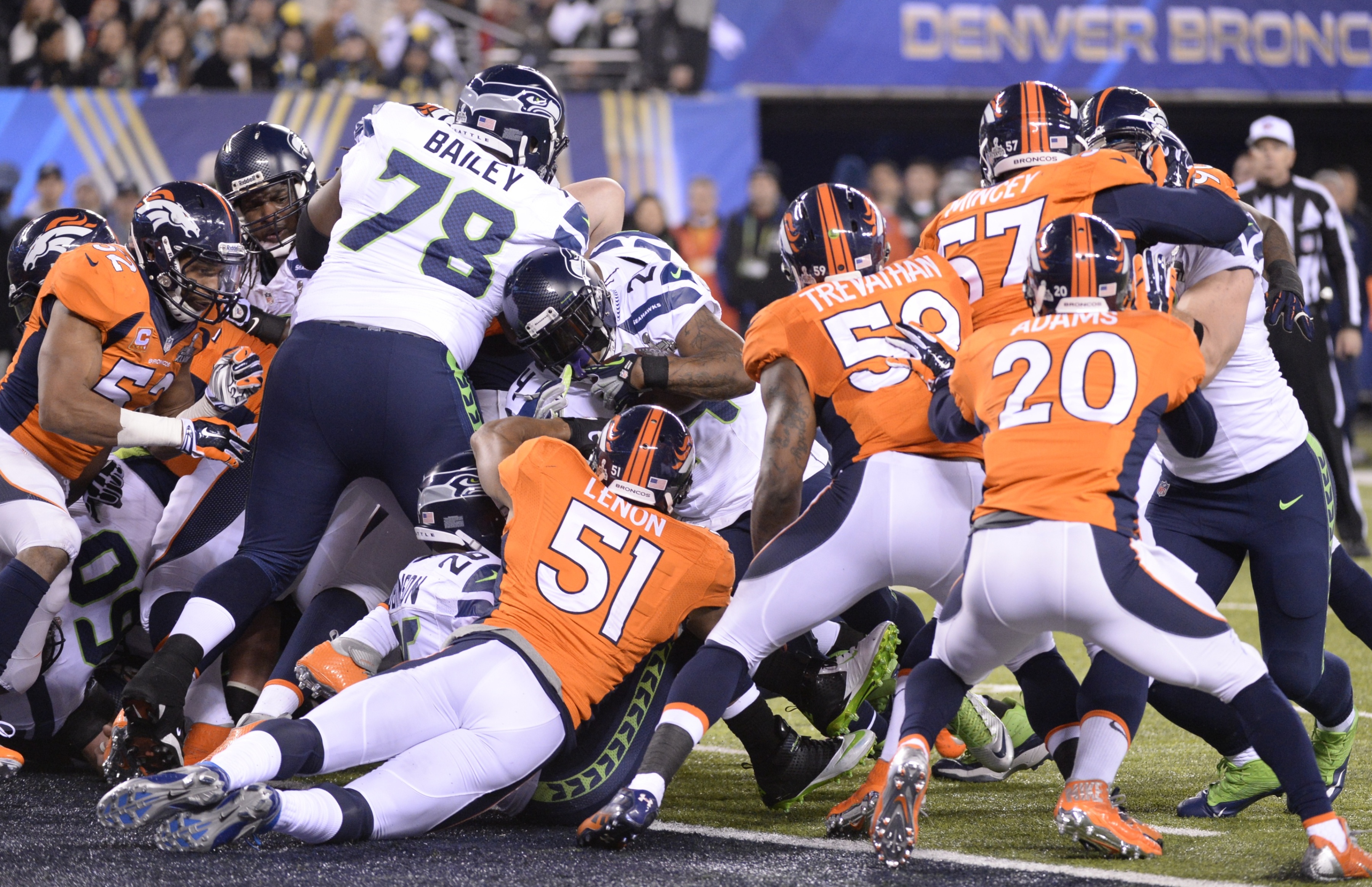 scores a yard touchdown against the Denver Broncos during Super Bowl