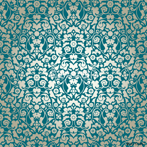 Vecteur Seamless Damask Pattern Turquoise Gold Wallpaper