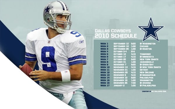 NFL Wallpaper Zone 2010 Dallas Cowboys Schedule Wallpaper   Tony Romo