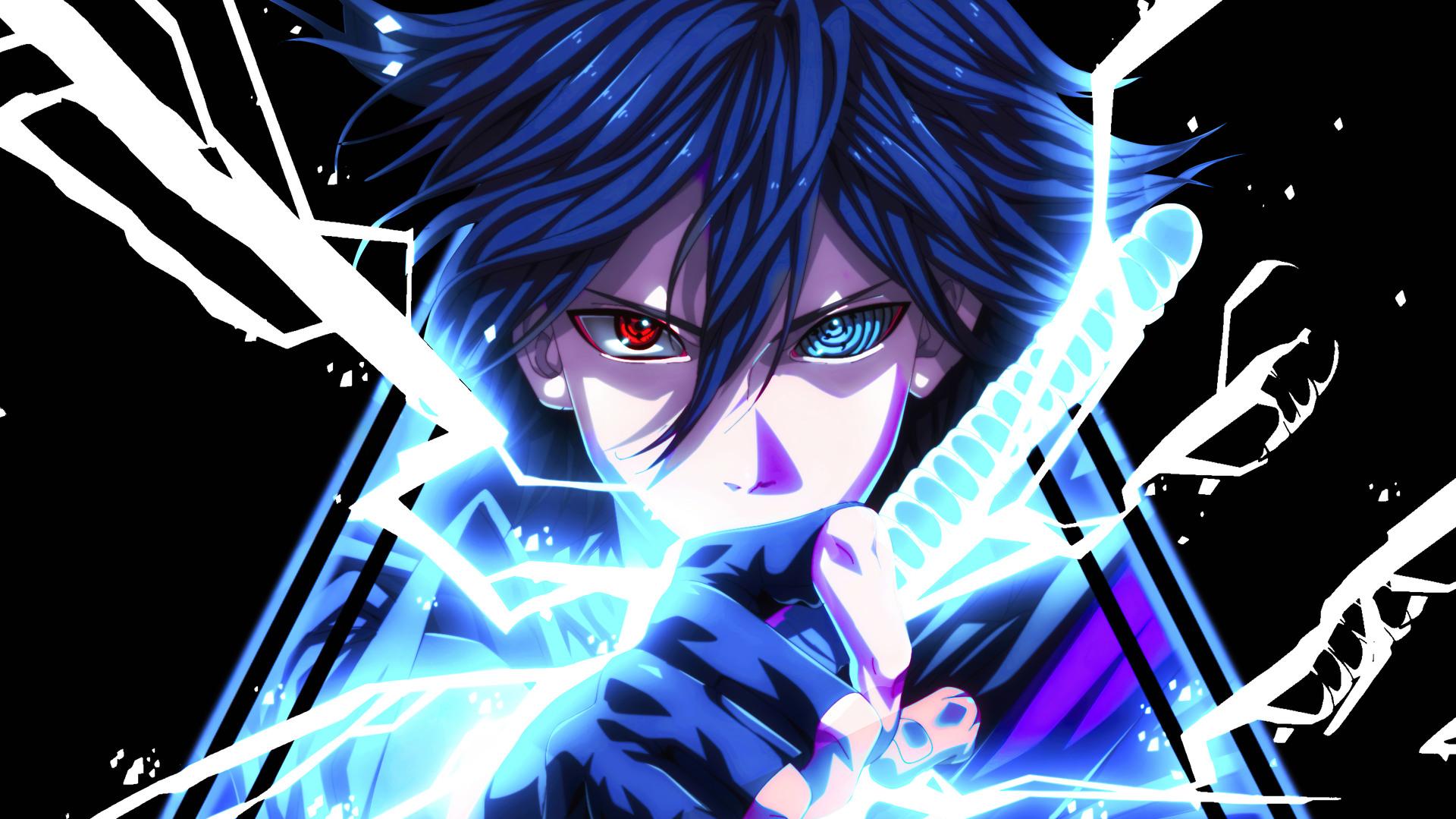 Sasuke Uchiha Sharingan Rinnegan Eyes Lightning Katana HD 4k