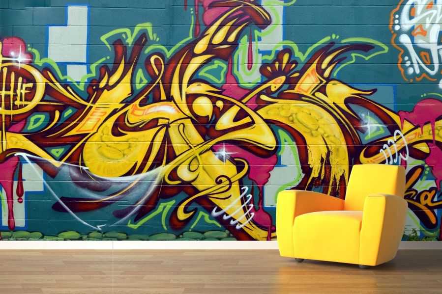 Blue And Yellow Graffiti Wallpaper Wall Mural Muralswallpaper