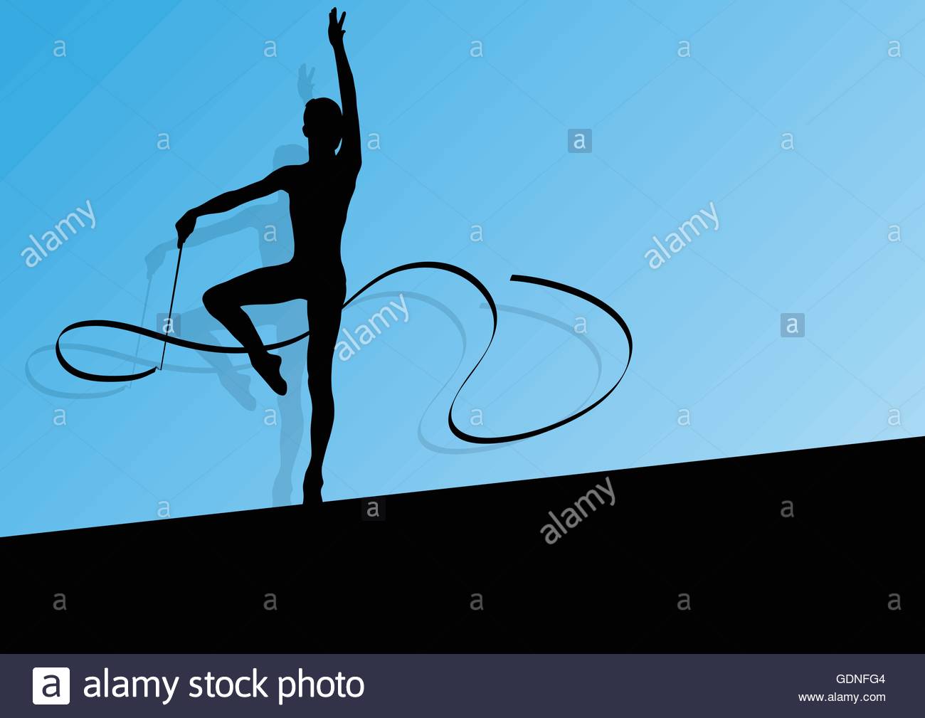 Active Young Girl Calisthenics Sport Gymnast Silhouette In