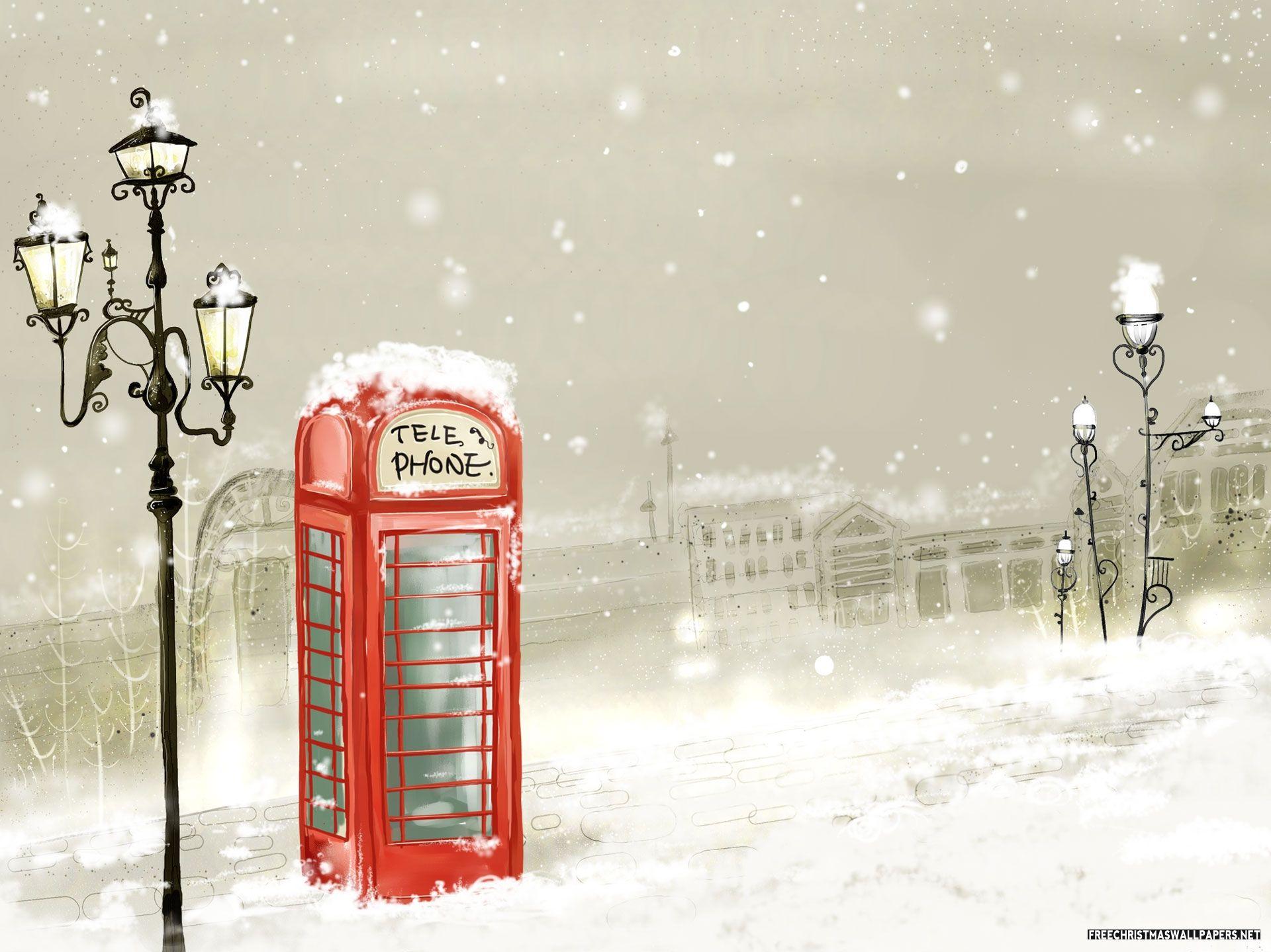 Snowy Winter Town Christmas Desktop Wallpaper