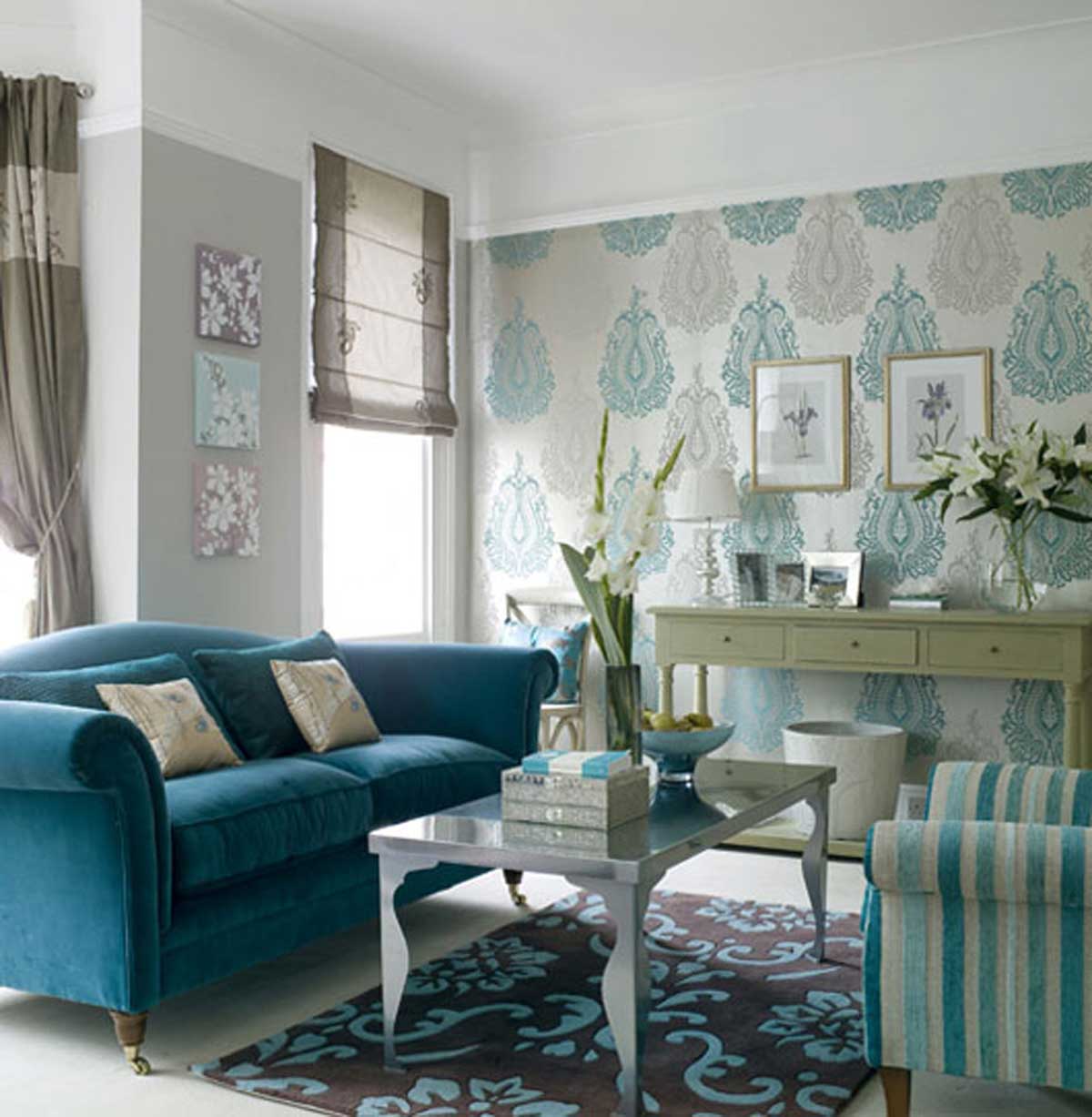 Inspiring Blue Wallpaper Small Living Room Decosee