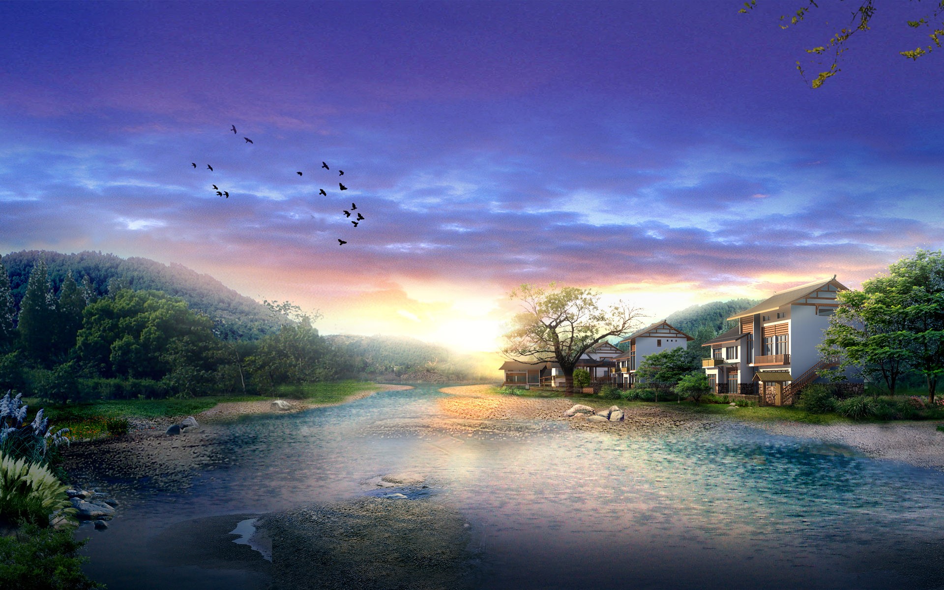 Sunrise In Digital Japan Wallpaper HD