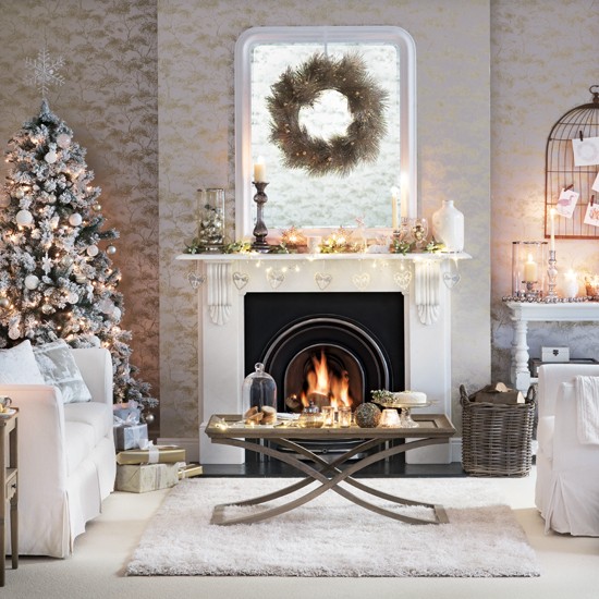  and candelight create a festive look in this traditional living room