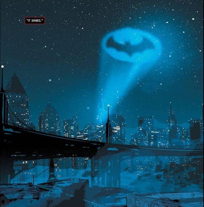 Bat Signal Over Gotham City Skyline