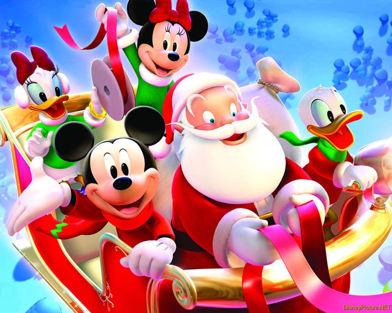 Disney Mickey Mouse And Santa Christmas Wallpaper