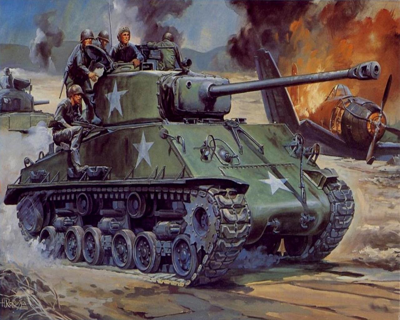 Photos Military Tanks M4a3e8 Sherman Marines Painting Art M4
