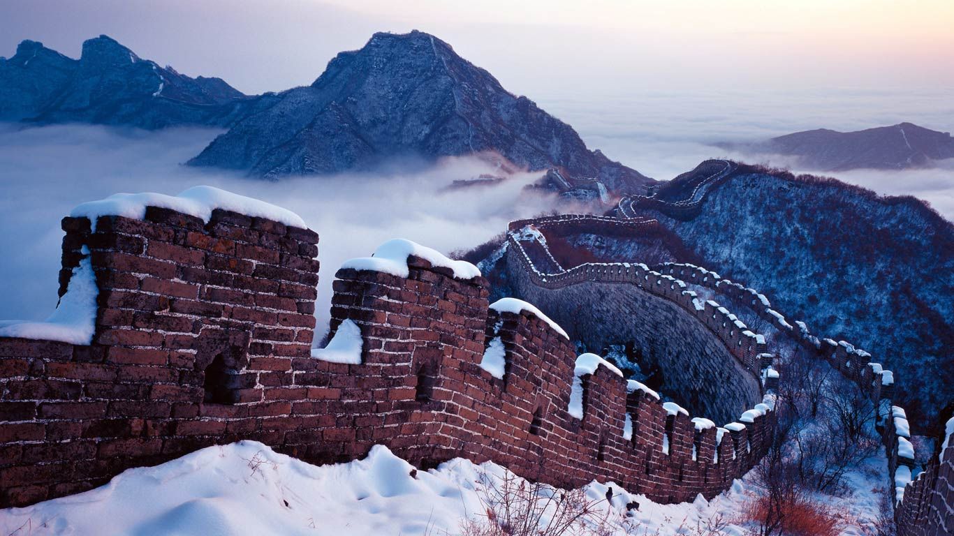 Snow On The Great Wall Beijing China Panorama Stock Bing New