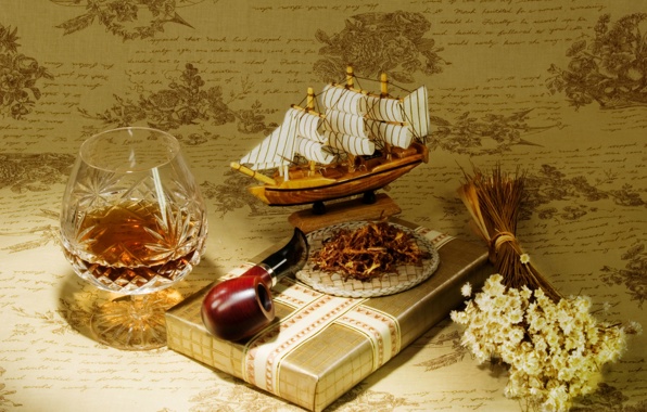 Gift pipes tobacco brandy a model ship sailboat wallpapers