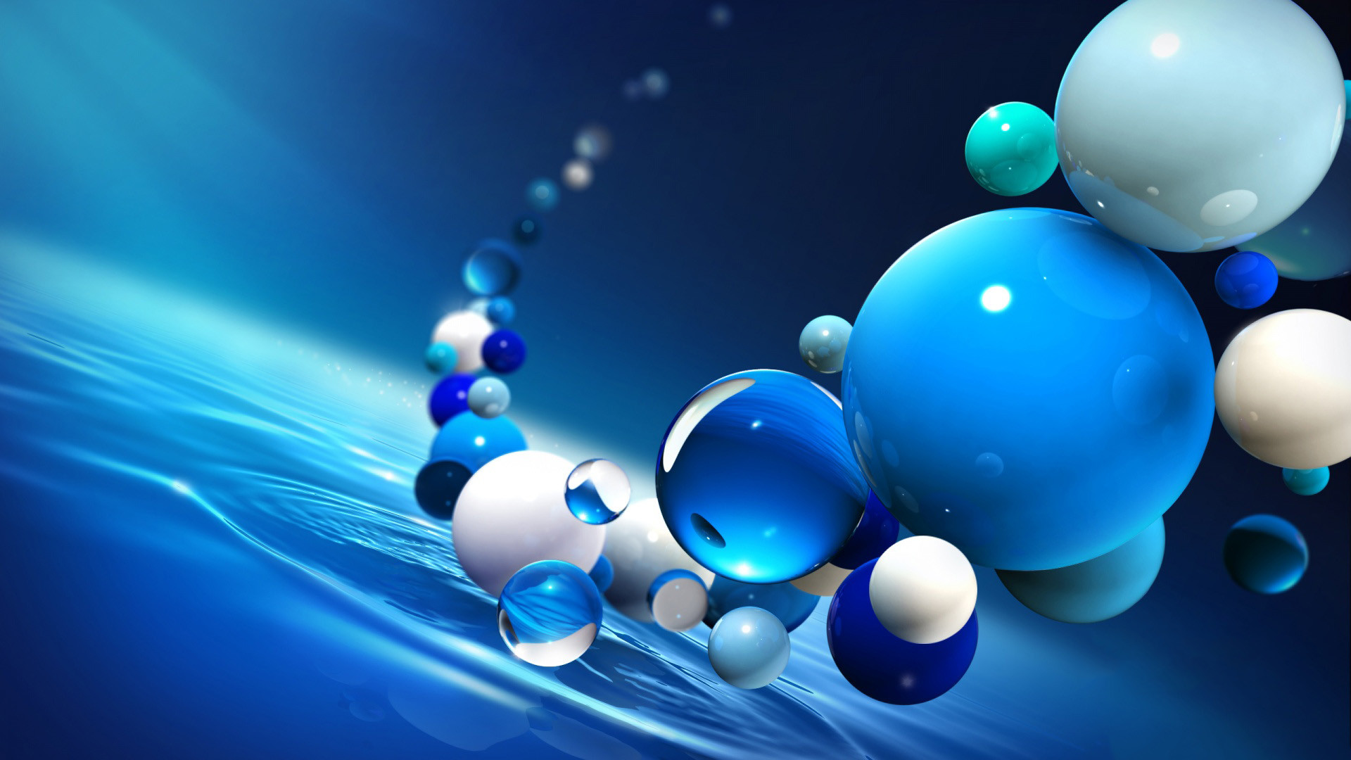 White And Blue Balls Over The Water 3d Wallpaper File Army