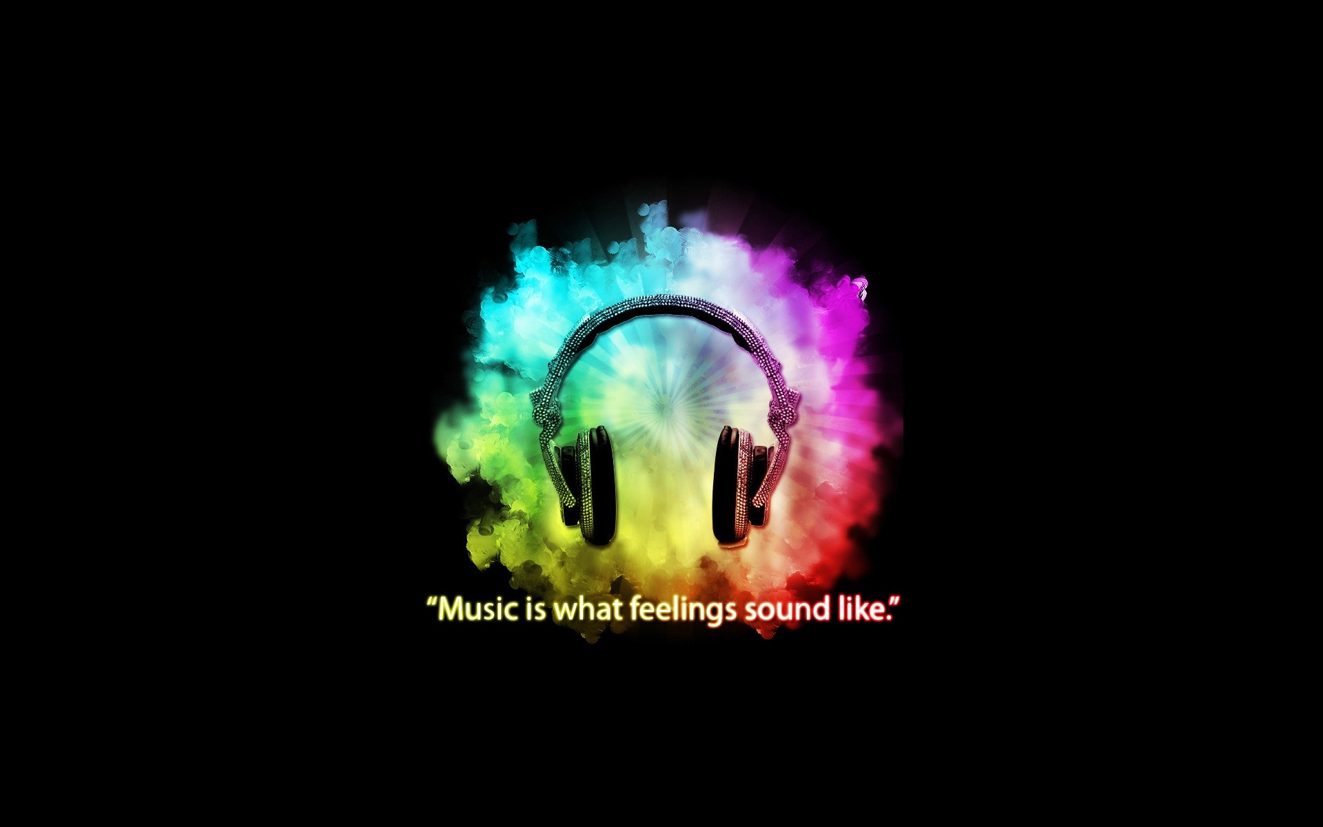 Headphones Music Multicolor Sound Black Background Feeling