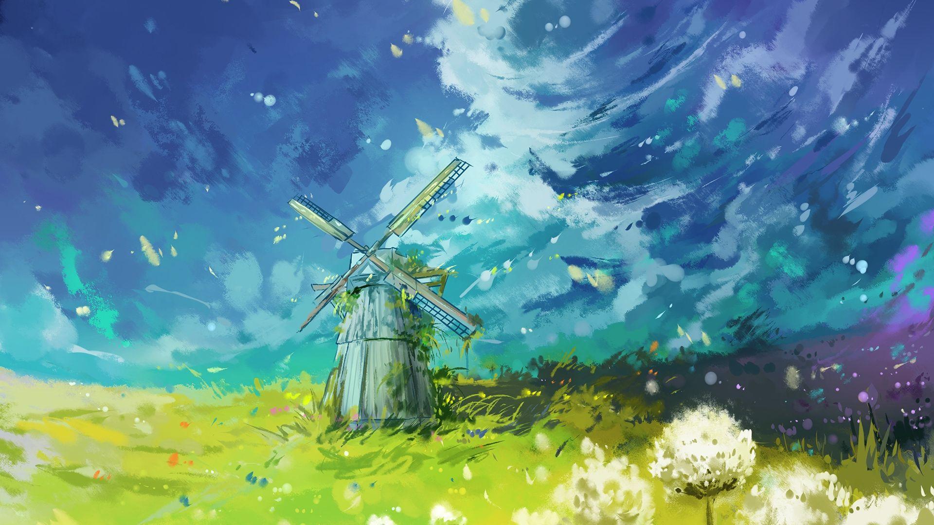 Desktop Wallpaper Landscape Meadow Anime Art Hd Image Picture