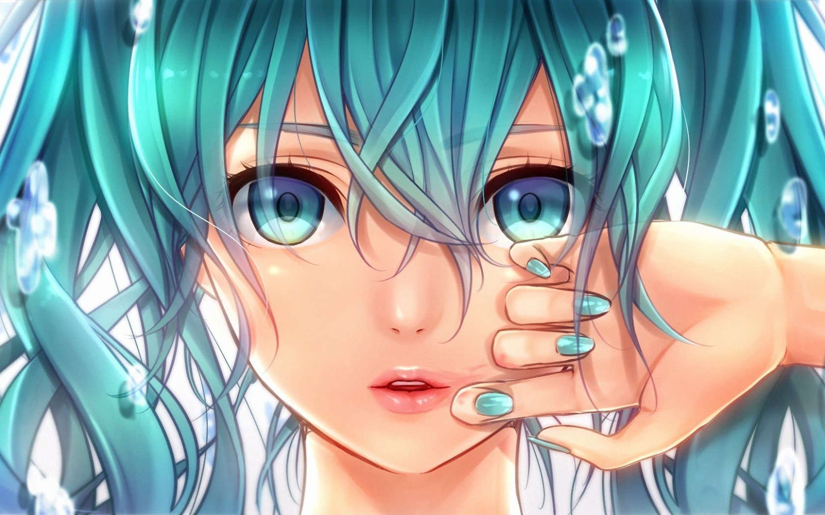 anime hatsune miku girl face blue hair desktop background