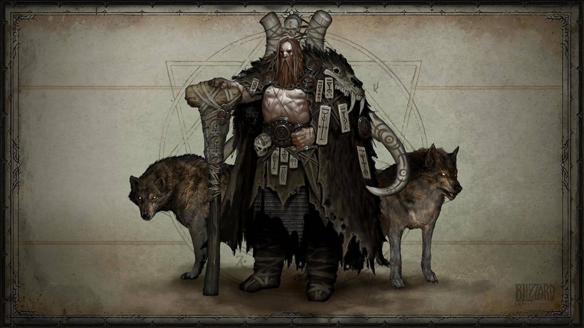 Diablo Barbarian With Wolves Wallpaper