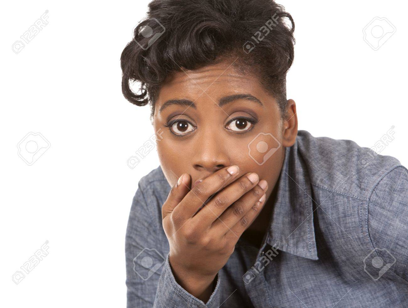 Pretty Black Woman With Shocked Expression On White Background