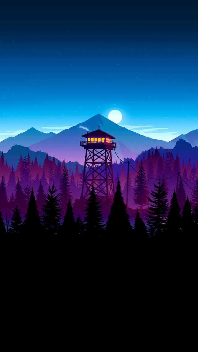 Firewatch Night Time Scene Landscape Wallpaper