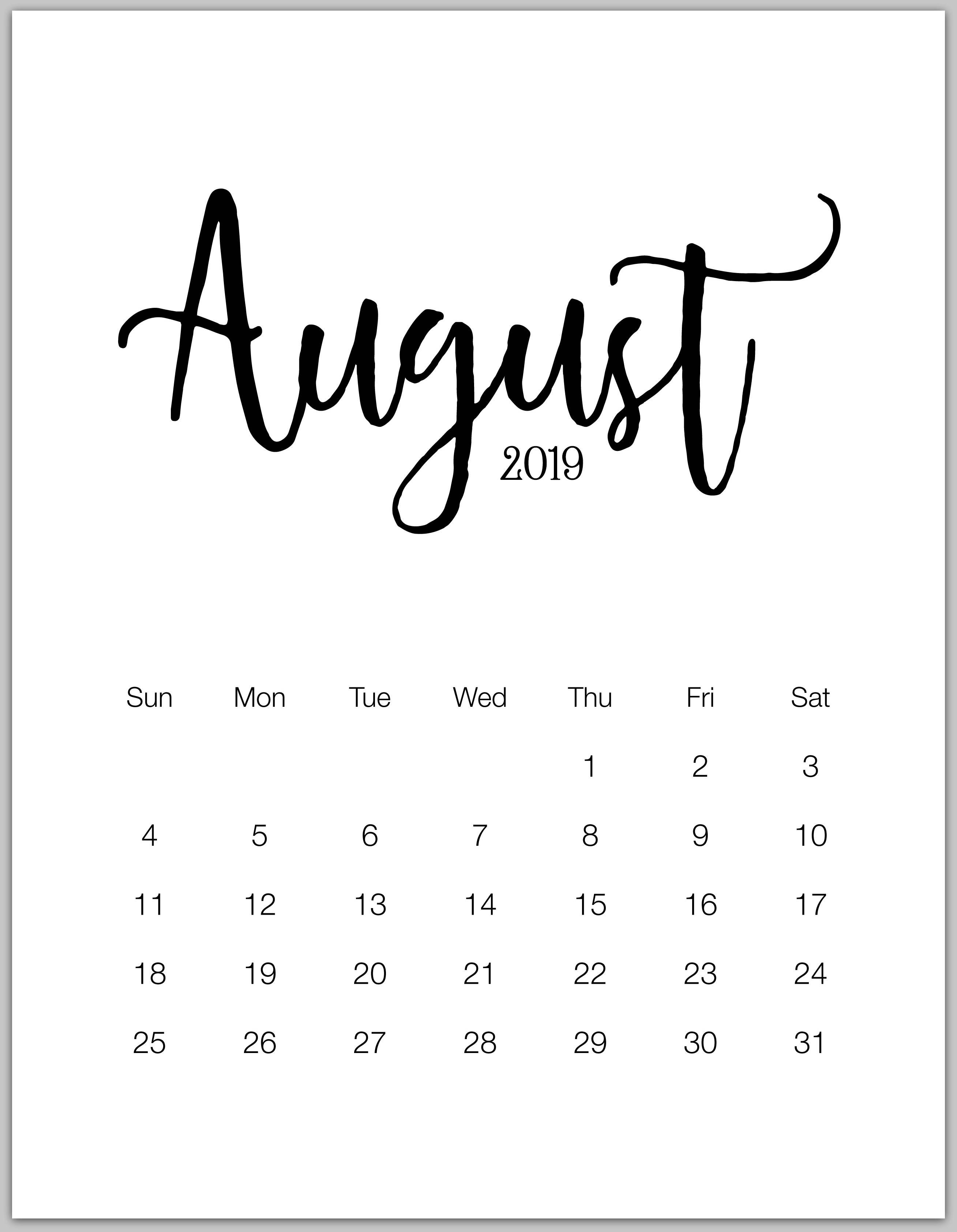 August Minimalist Calendar Bbb Design