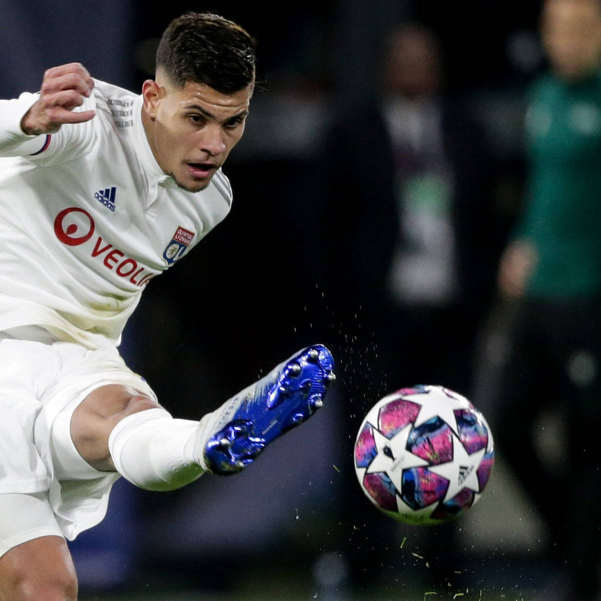 Bruno Guimaraes Delivers A Powerful Kick During Football Wallpaper
