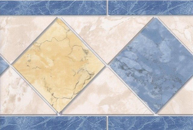 Yellow Cream Bathrooms Blue Tiles Wallpaper Border