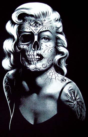 New Marilyn Monroe Black T Shirt Sugar Skull Tattoo Adult Tee Xl