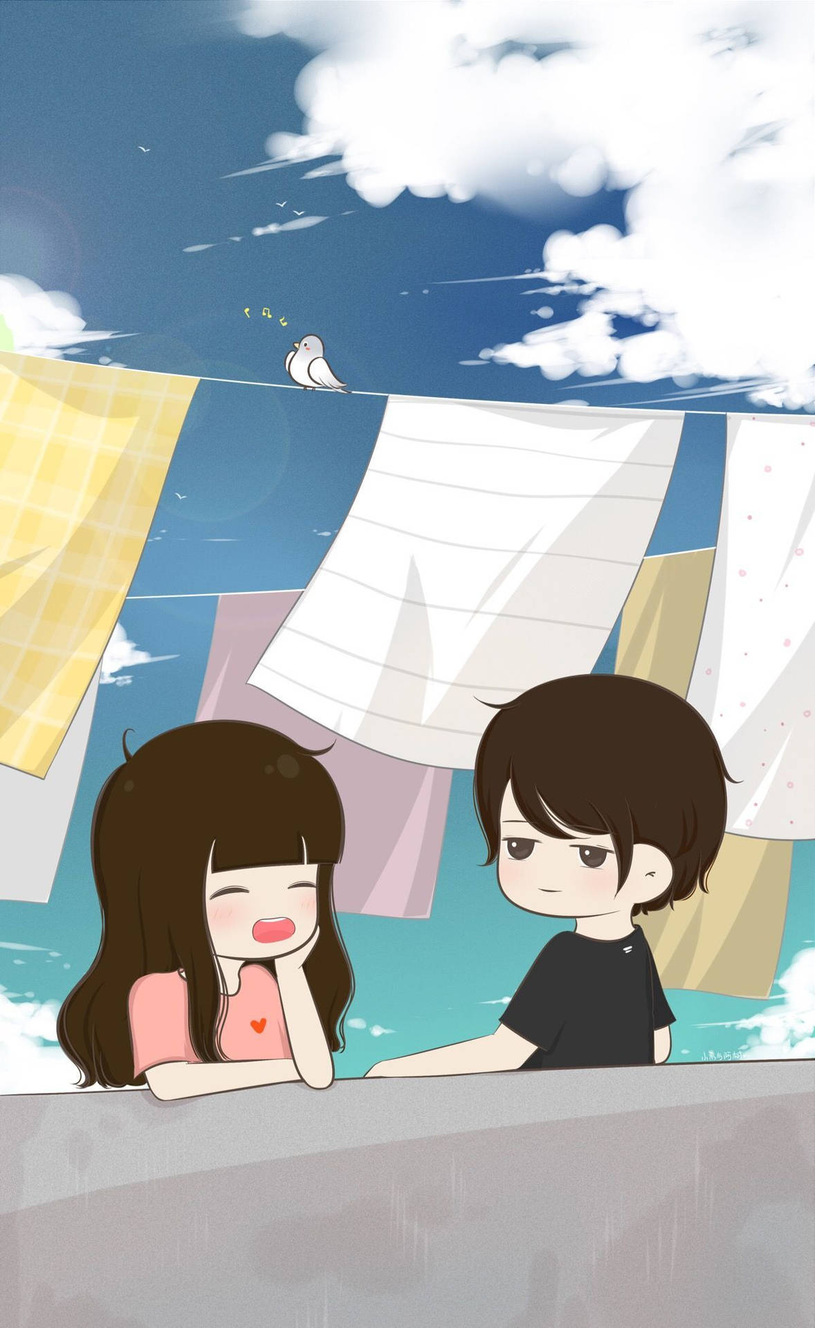 Cute Couple Cartoon Wallpaper