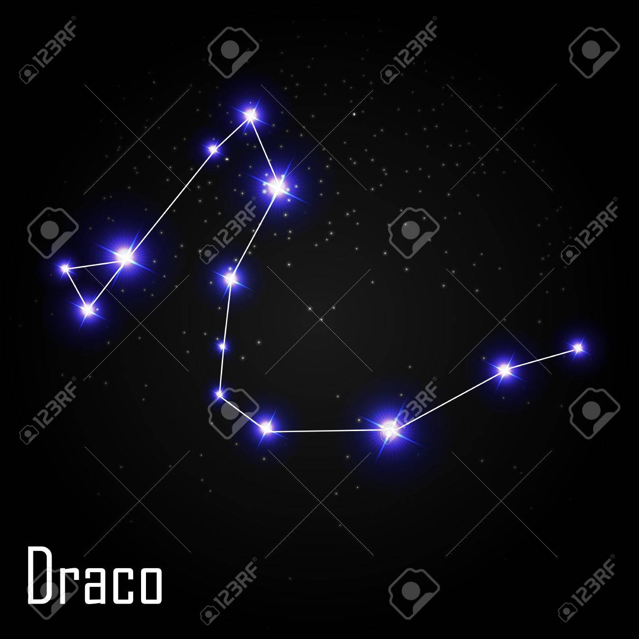 Draco Constellation With Beautiful Bright Stars On The Background
