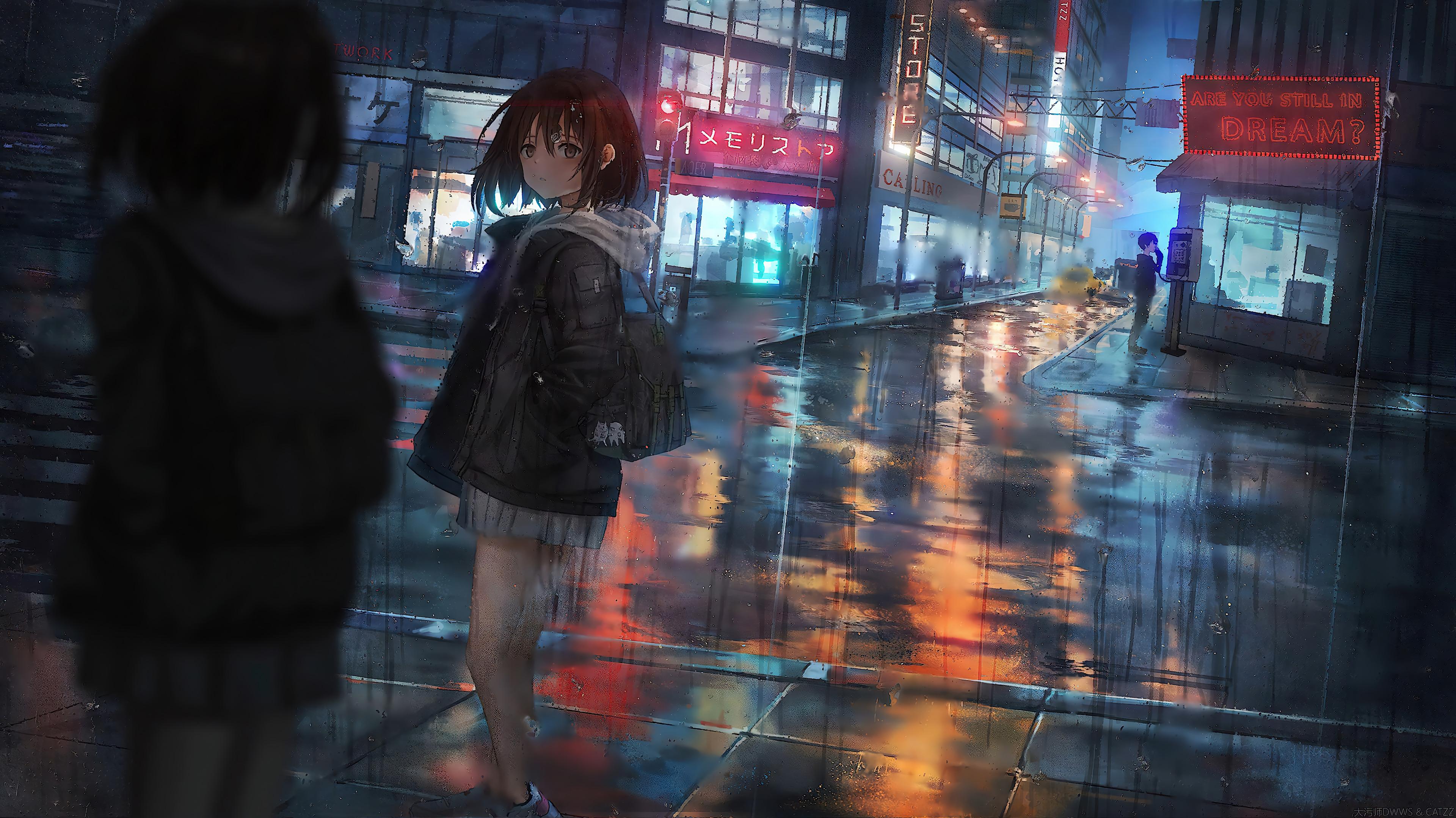 Anime Girl Raining Reflection 4k Wallpaper iPhone HD Phone 3560h