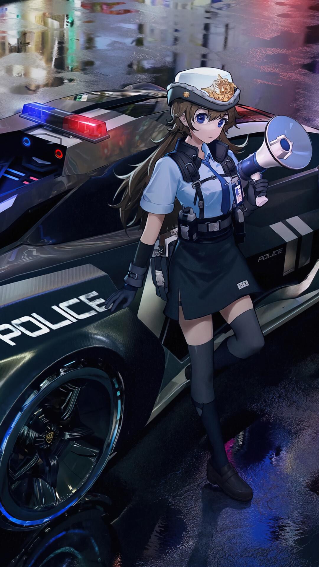 Anime Girls Police Car Rare Gallery HD Wallpaper
