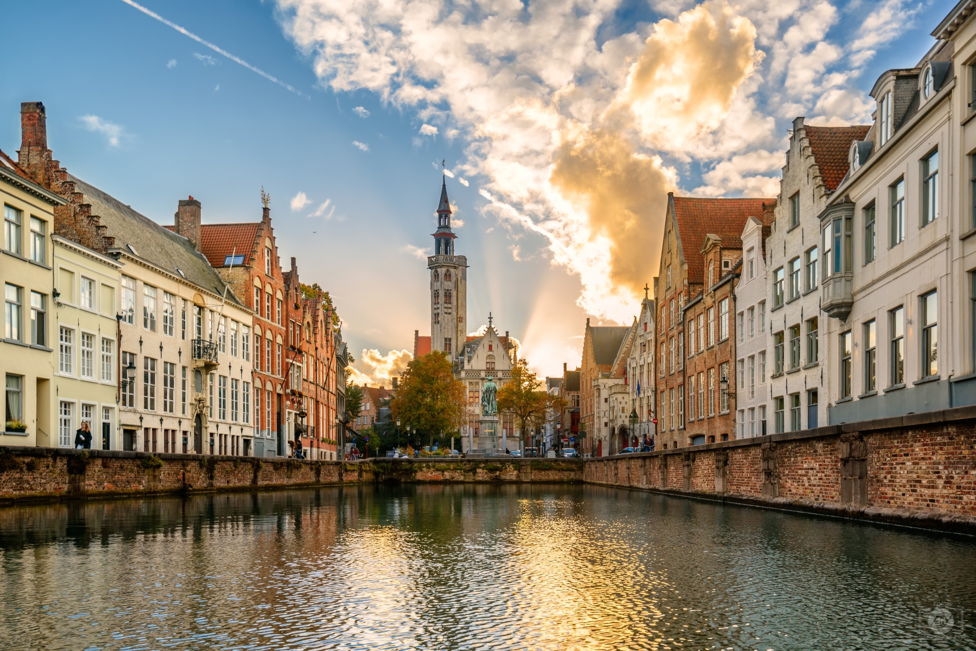 Sunset In Bruges Belgium Background High Quality Background