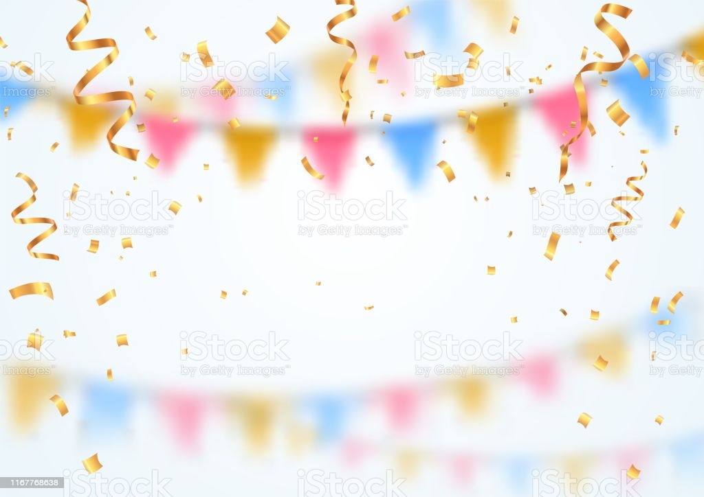 Celebration Background Template Golden Confetti Falling Down On