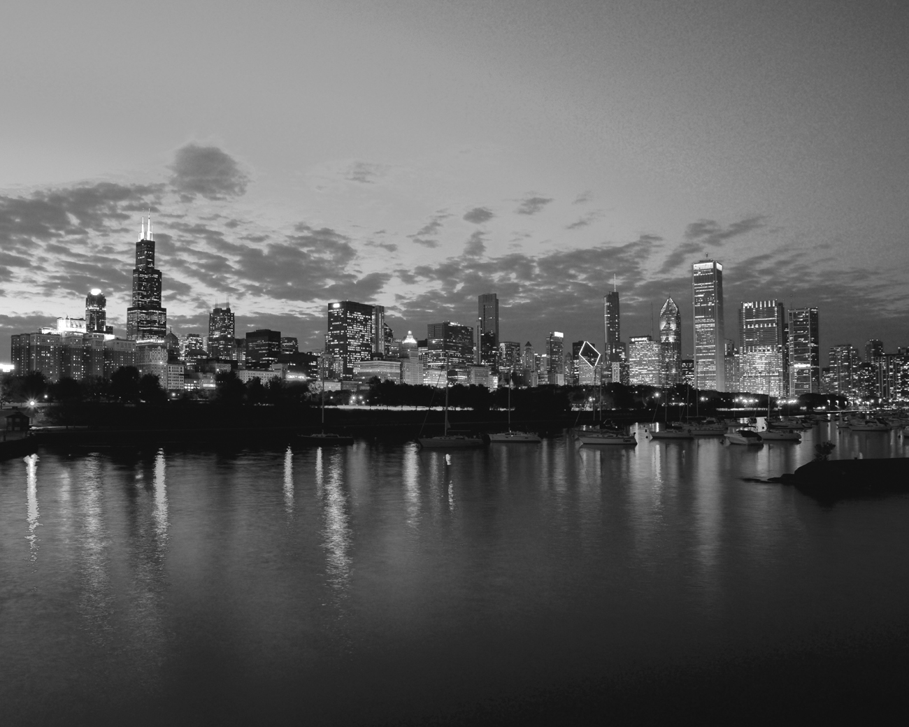 Chicago Black White Background Of Lakefront Skyline