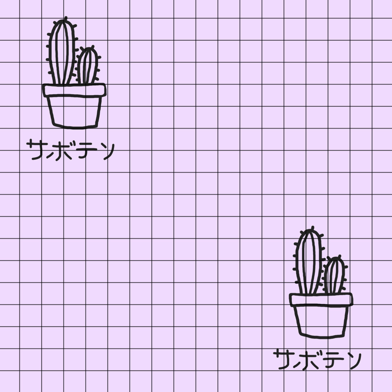 Lilac Background Black Grid Cacti Japanese Writing Cactus