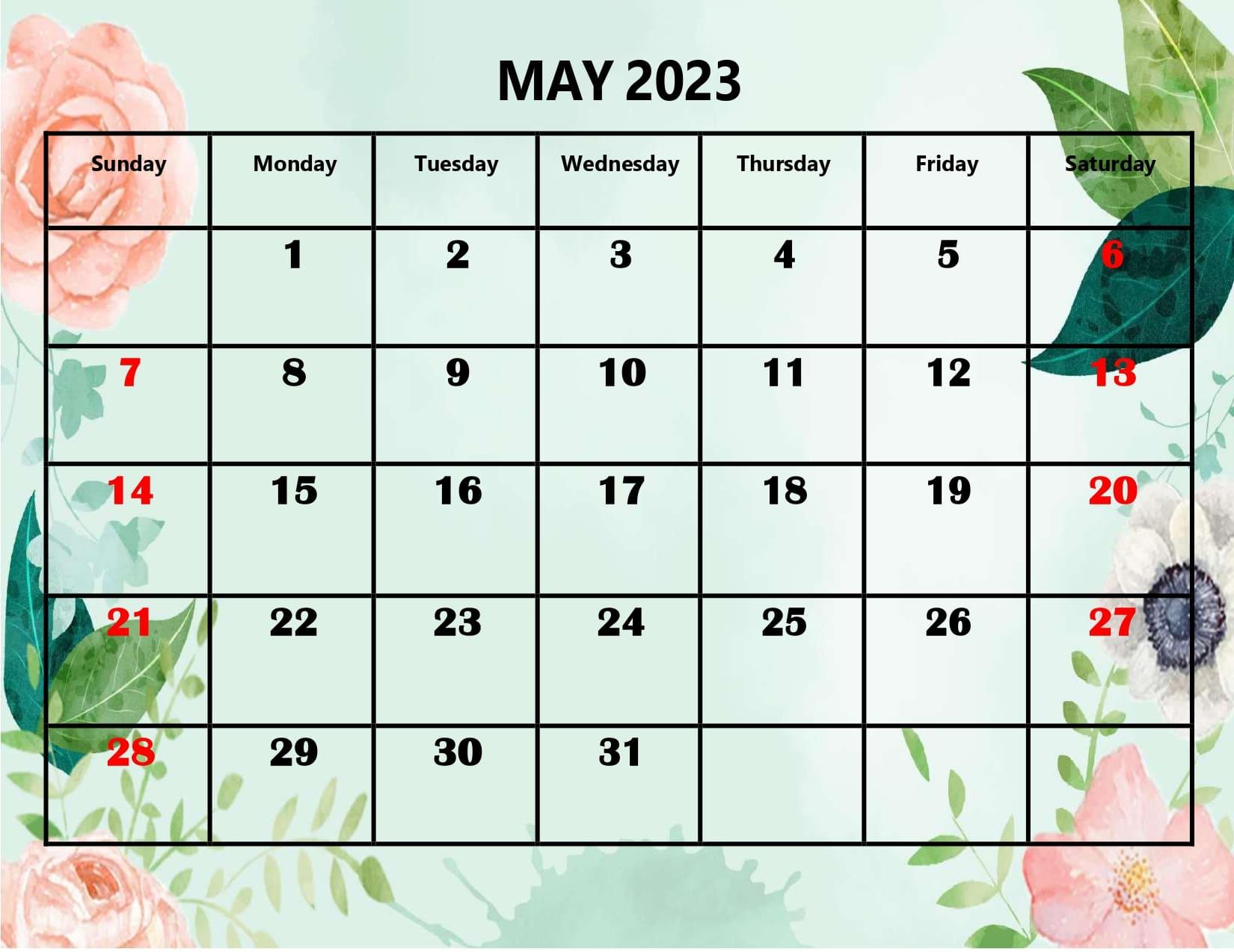 May Calendar Printable Pdf With Holiday Templates