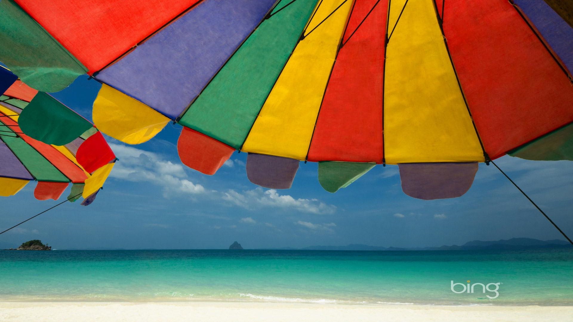 Windows Bing Theme Beach Umbrellas Widescreen HD Wallpaper