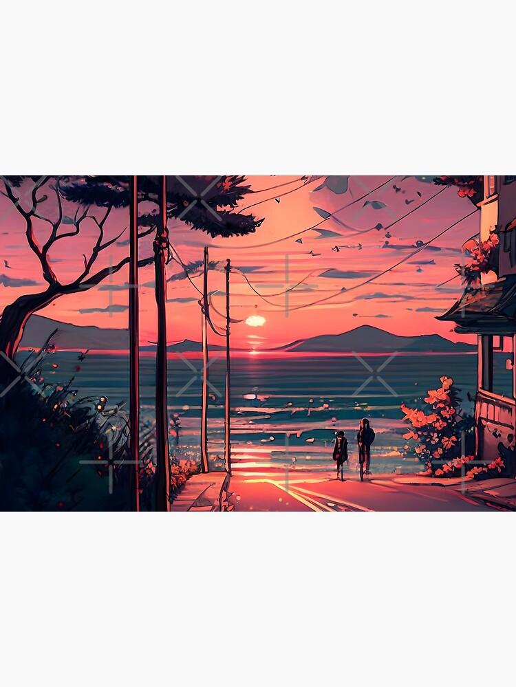 Aesthetic Anime Sunset Background Artwork Laptop Skin