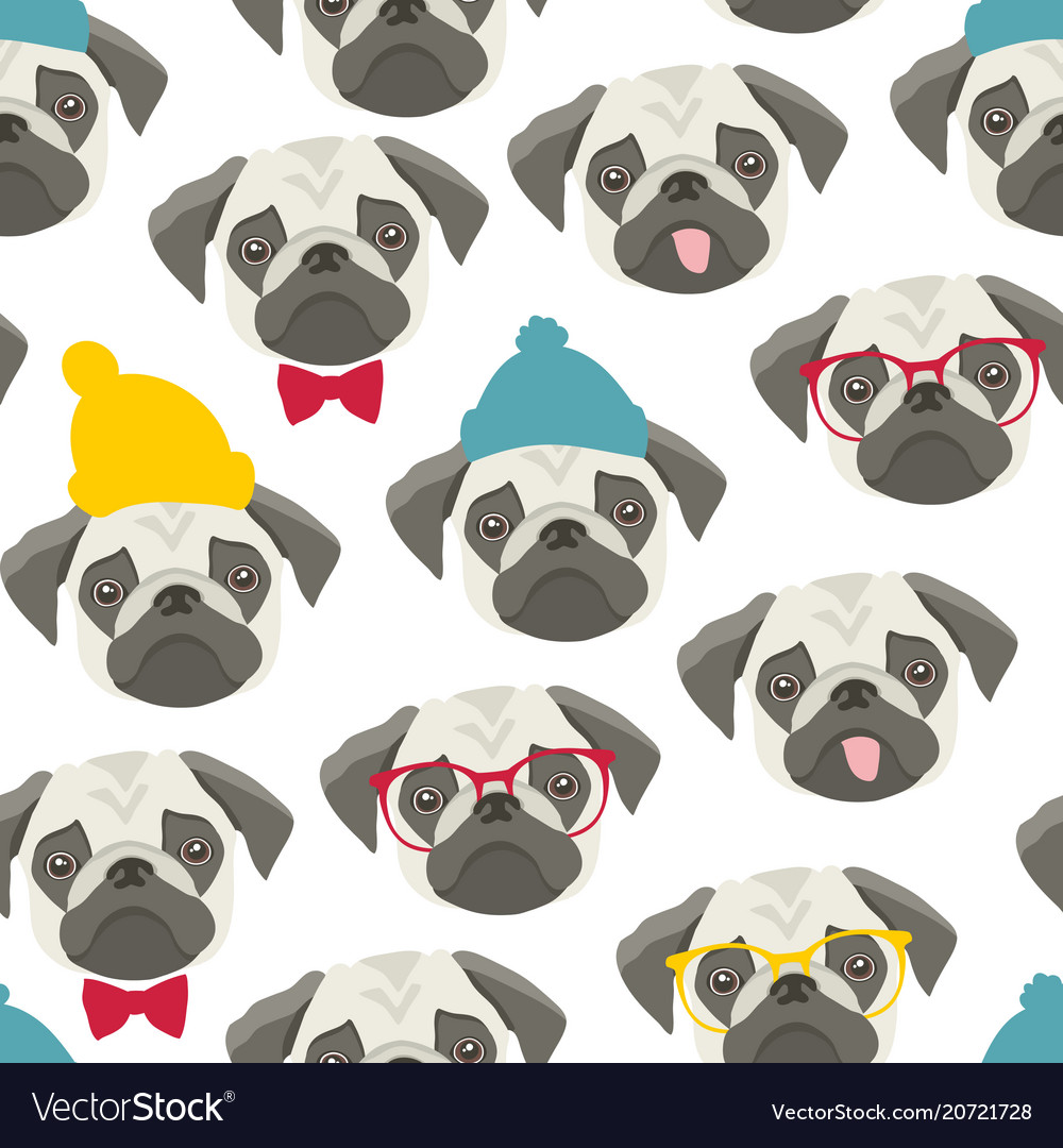 Endless Pattern With Pugs On White Background Vector Image