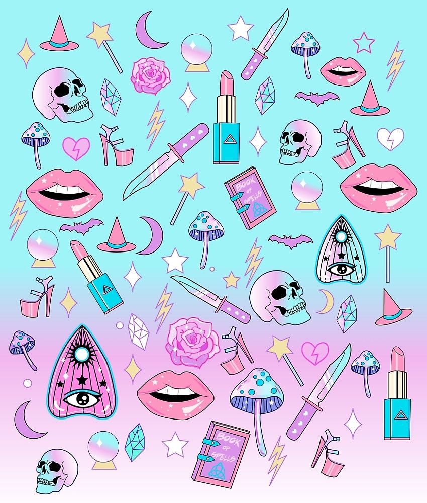 Girly Pastel Witch Goth Pattern By Lunaelizabeth Wallpaper