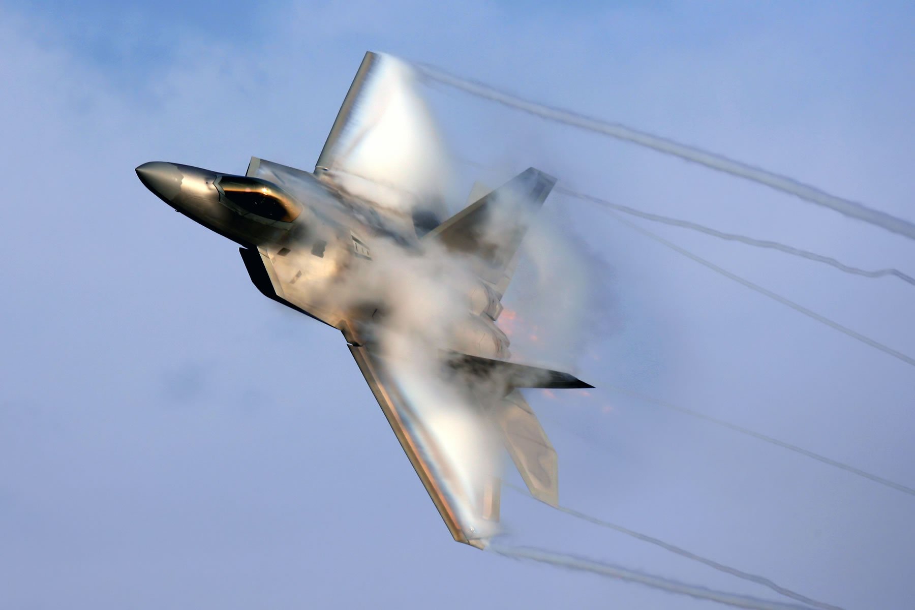 F22 Raptor With Vapor   Transport Wallpaper Image featuring Aircraft