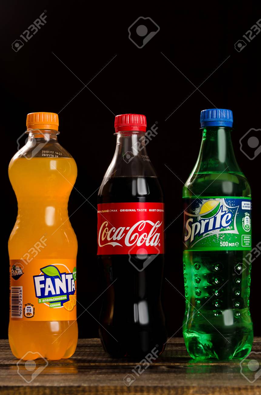 Coca Cola Fanta Sprite On A Dark Background Stock Photo Picture