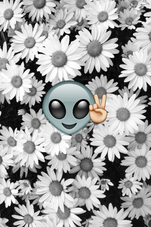 Alien Background Black And White Emoji Flowers Peace Wallpaper