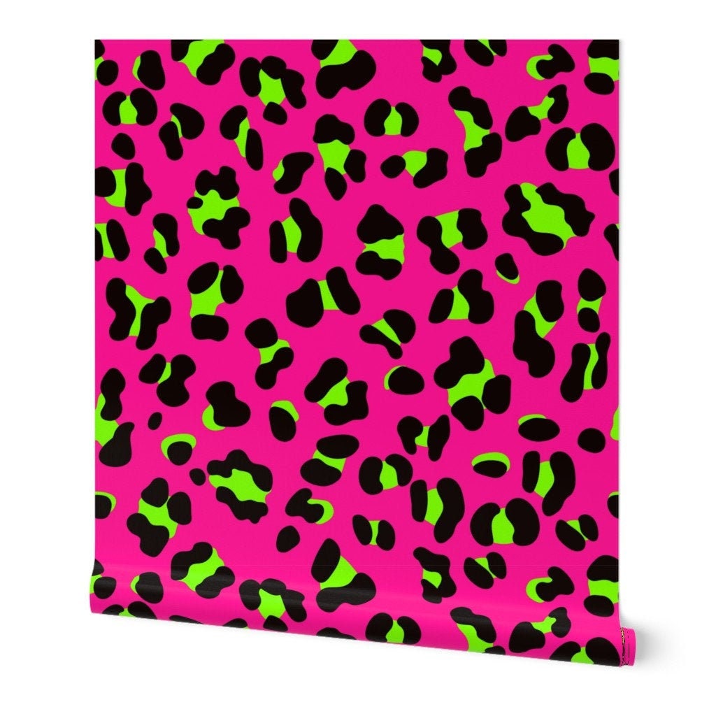 Neon Cheetah Print Wallpaper 80s Pink And Lime Green Leopard