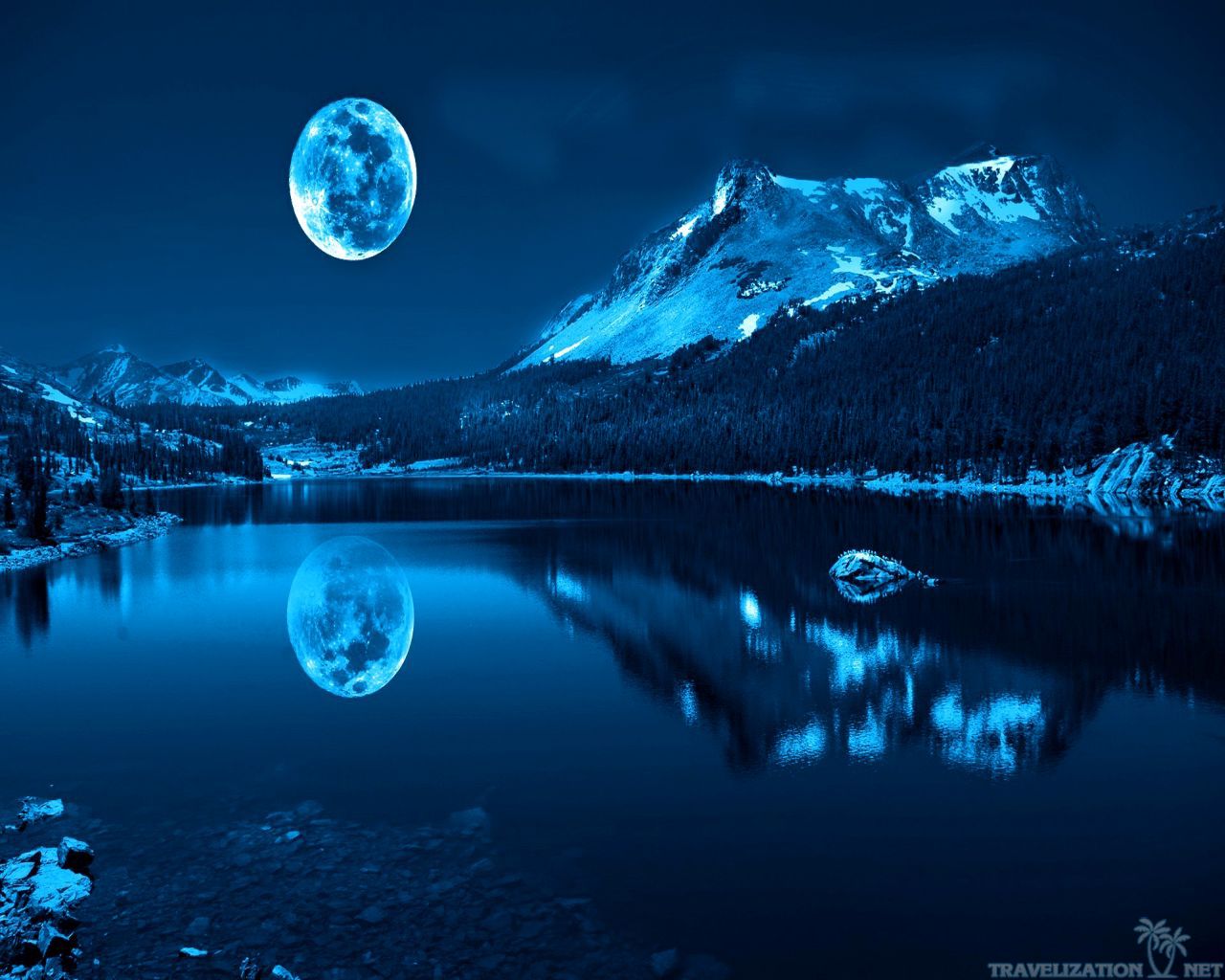 HD Wallpaper Beautiful Blue Moon Over Lake Nature By