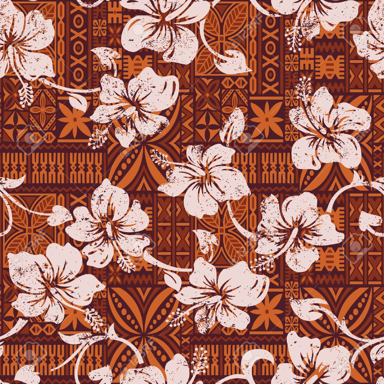 Tribal Vintage Hawaiian Hibiscus Flowers Wallpaper Hawaii