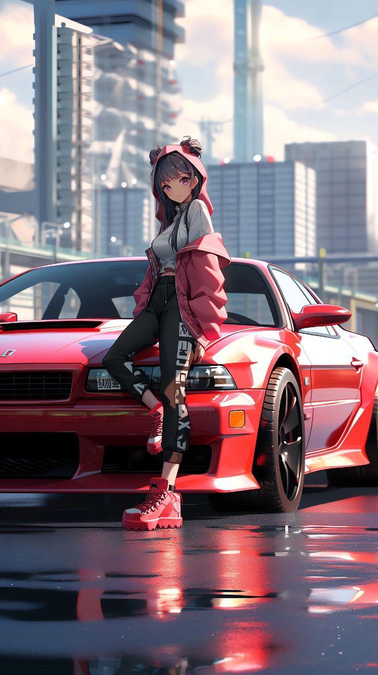 Anime Girl Wallpaper Mobile Phone With Red Car rAnimeWallpaper4K