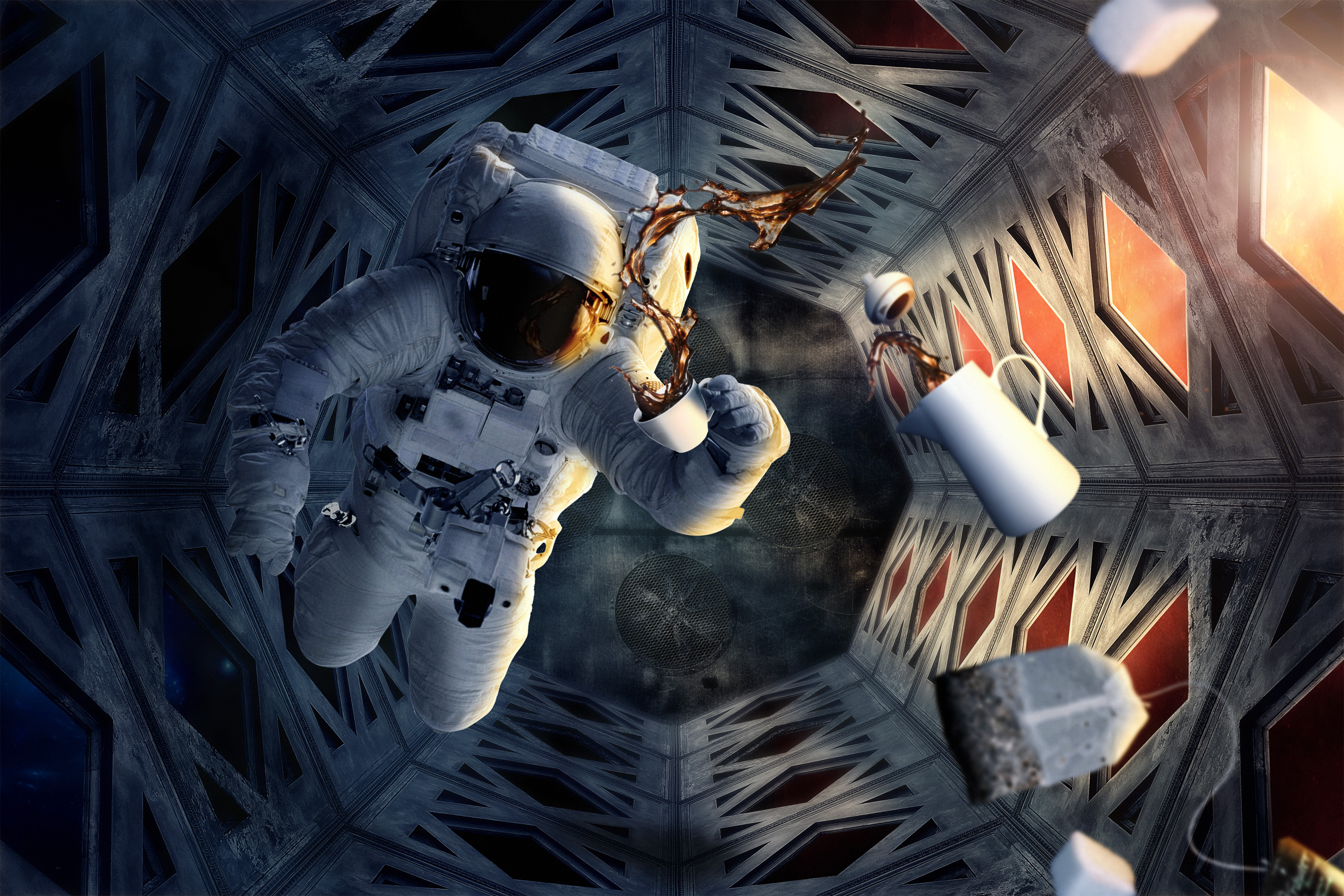 astronaut coffee space helmet cup wallpaper background